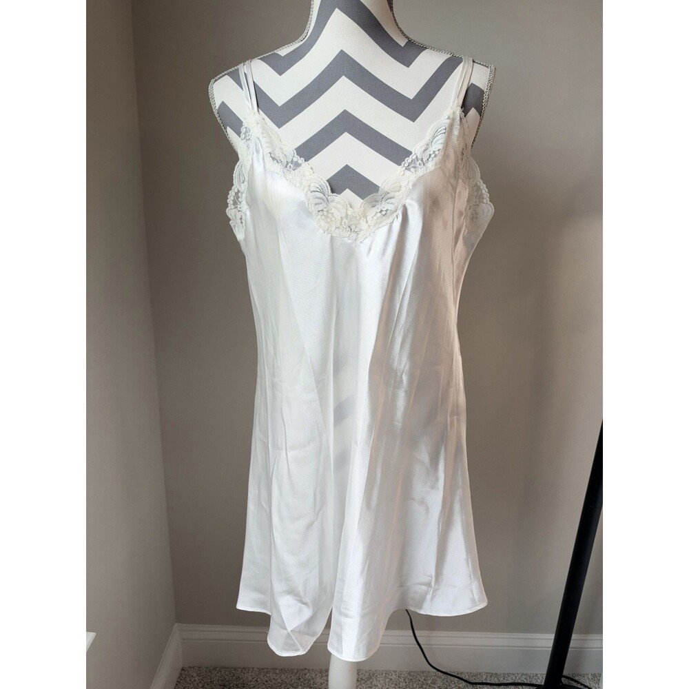 Oscar De La Renta Large White Satin Lace Chemise Slip Nightgown Bridal Lingerie